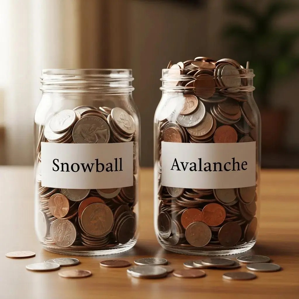 Two jars representing debt repayment methods, illustrating the snowball and avalanche strategies for managing debt