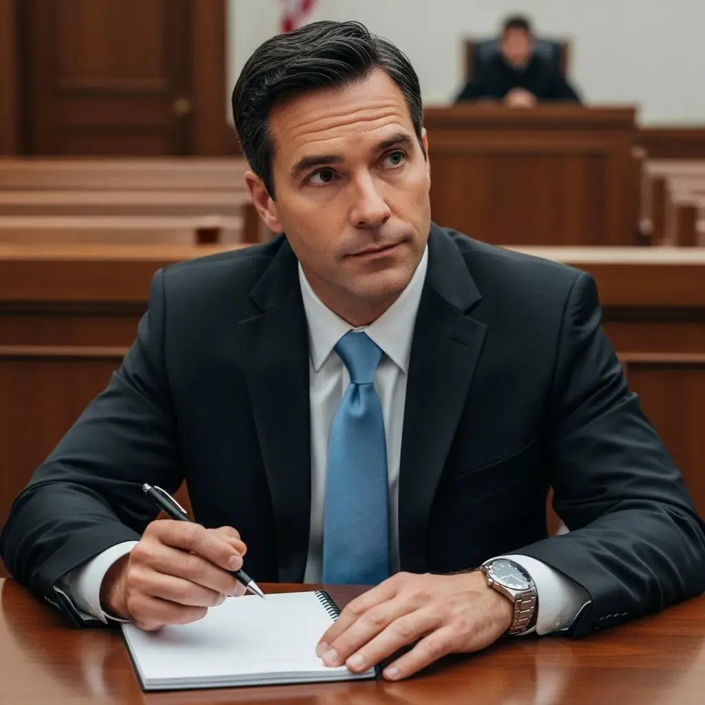 Bankruptcy trustee preparing to ask questions in a courtroom setting