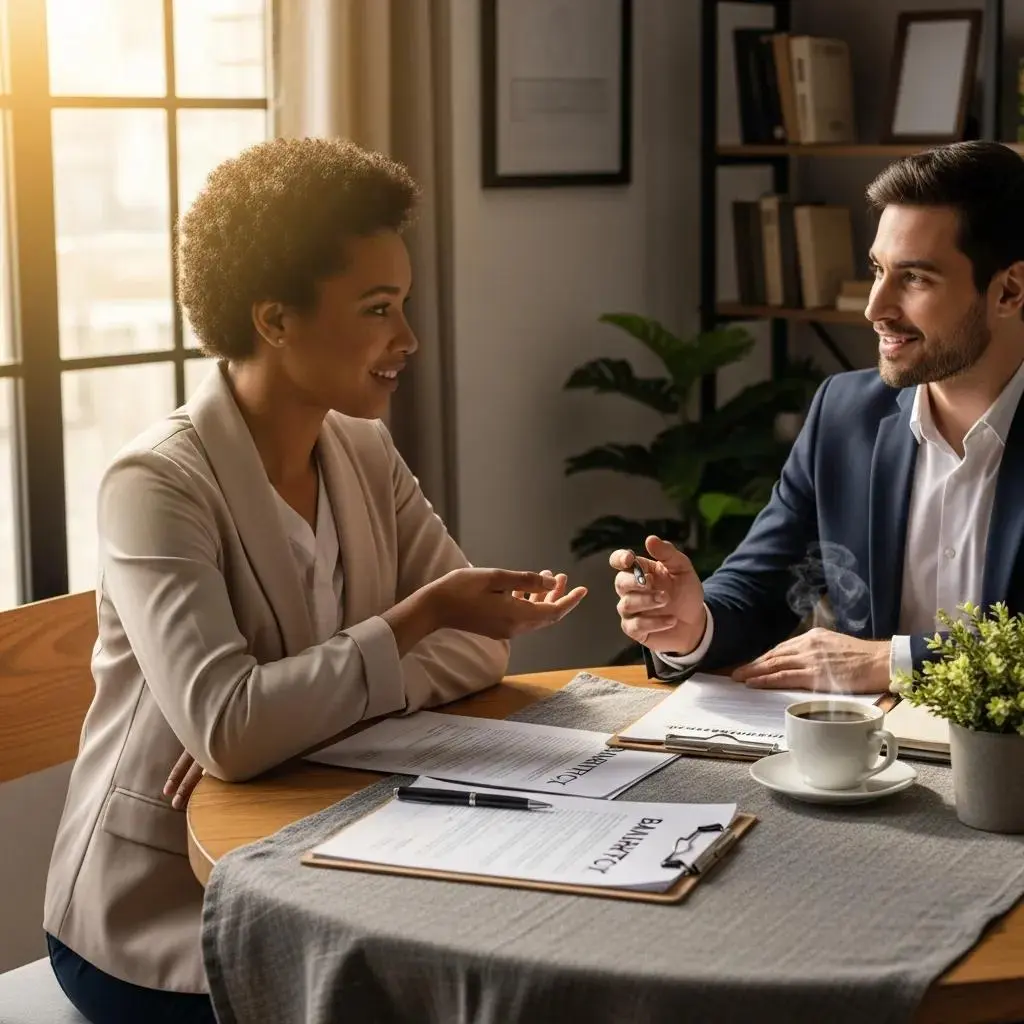 Person consulting with a financial advisor about bankruptcy options in a cozy office