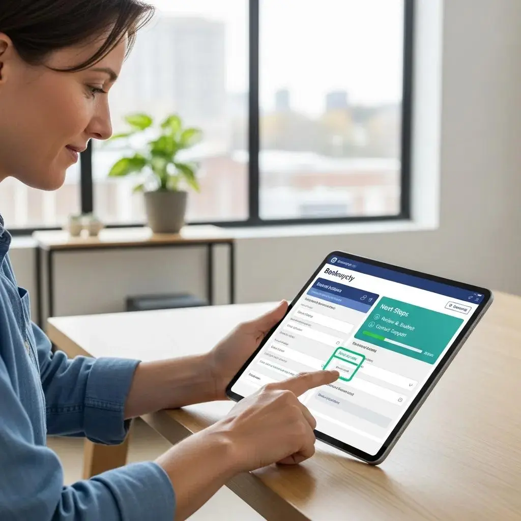 Person using a tablet for bankruptcy form guidance, showcasing the benefits of interactive tools