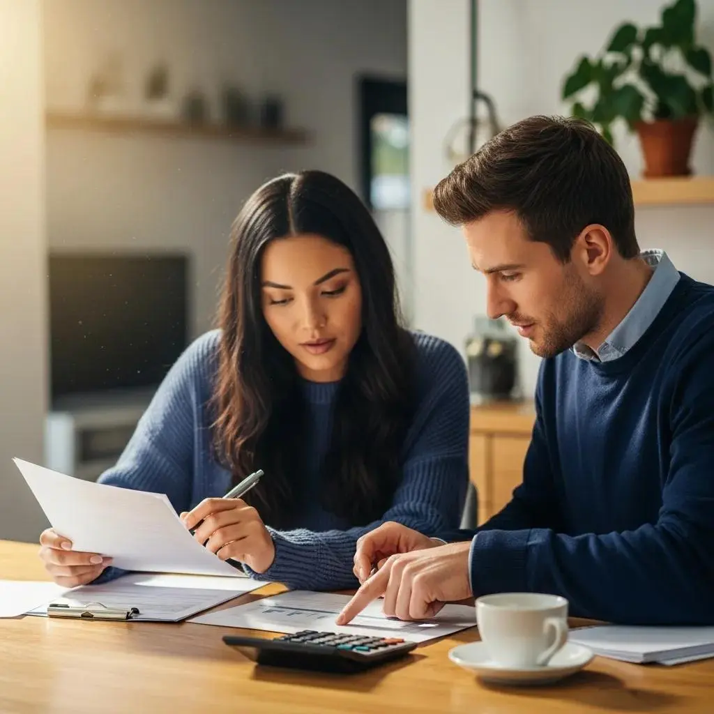 Couple reviewing financial documents to understand home equity loan pros and cons
