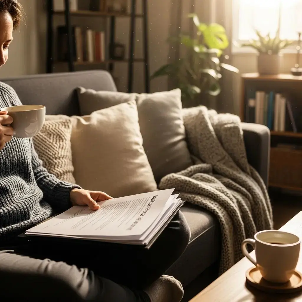 Individual reviewing mortgage forbearance documents at home, highlighting financial relief