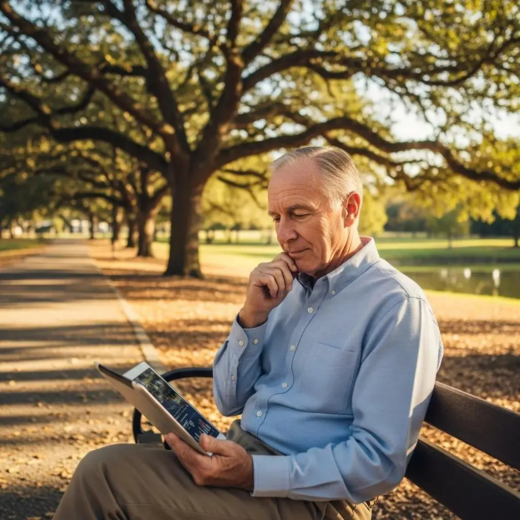 Senior man contemplating financial decisions in a park, representing the pros and cons of reverse mortgages