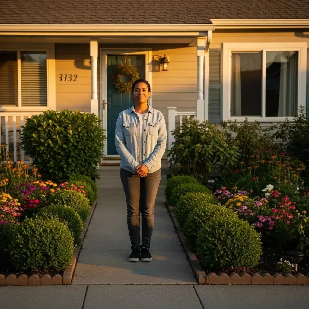 Individual standing in front of their home, representing the protection of the homestead exemption in bankruptcy